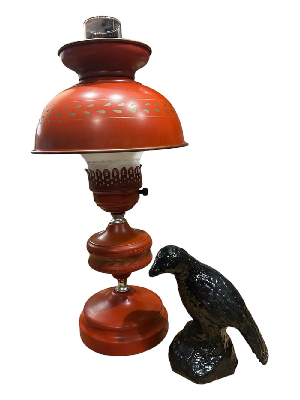 Vtg Mid-Century Burnt Orange Metal Toleware Hurricane Table Lamp Fall Farmhouse
